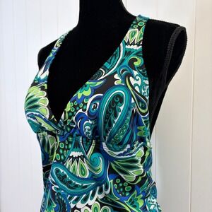 Speedo Green Teal Blue Paisley Tankini Top